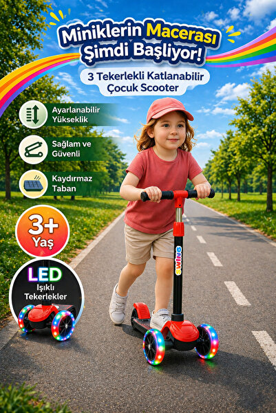 hak-iş oyuncak Swing Lighted 3 Wheel Scooter Red