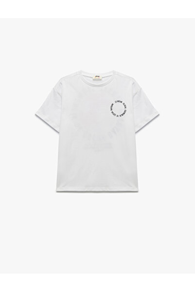 Koton Tricou oversize din bumbac, cu mânecă scurtă, cu decolteu și imprimeu A...