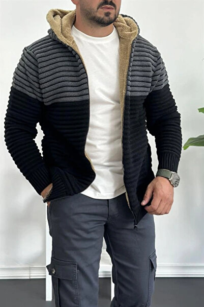 Edwox Ανδρική ζακέτα με φλις εσωτερικά, με κουκούλα και φερμουάρ, διπλό χρώμα...