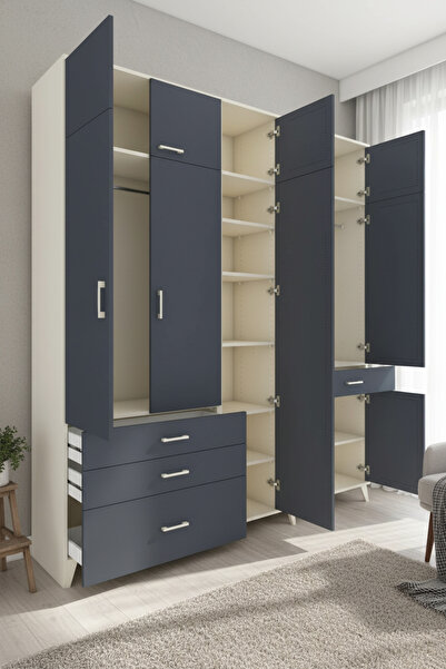 Dienni Hyperion Dolap 11 Raflı 4 Çekmeceli 2 Askılı 220x44x243 Aytaşı-Antrasi...