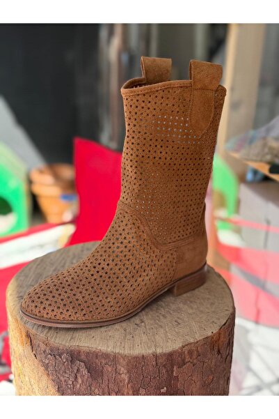 POTEEN Καλοκαιρινές μπότες με χαμηλό τακούνι σε καφέ σουέντ