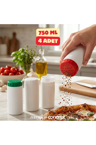 Mayden Concept Geniş Delikli Plastik Baharatlık 4’lü Set – 750 ML - Renkli Ka...