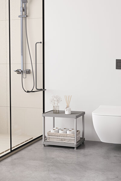 orléa Gri 2 Katlı 33X40 Ekstra Geniş Düzenleyici Mutfak ve Banyo Rafı Sehpa