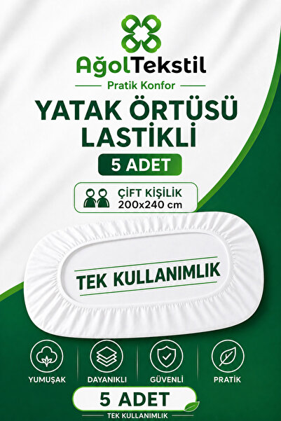 ağol tekstil غطاء سرير مطاطي - مقاس مزدوج 200×240 سم - عبوة عملية من 5 قطع لل...
