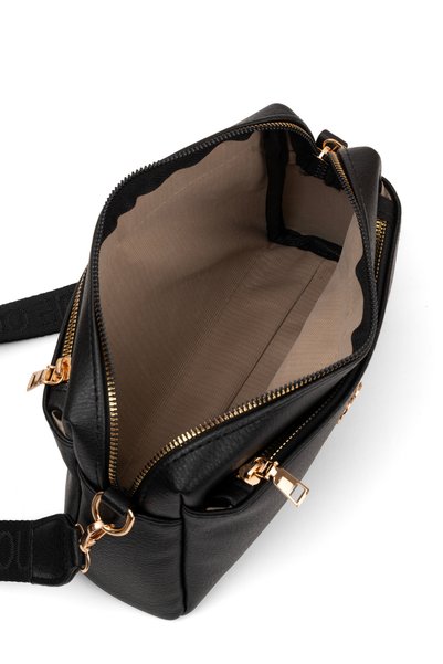macsoo Women's Black 3-Compartment Lined Adjustable Column Strap Cross Shoulder Bag
