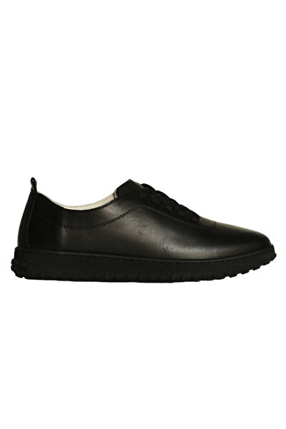Platin Black Leather Women's Casual Shoes