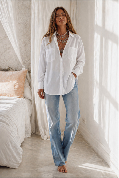 BORCKA TEKSTİL Λευκό oversize γυναικείο πουκάμισο