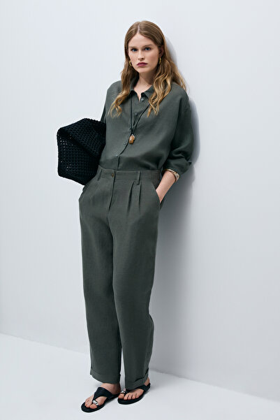 Lufian Barrı Γυναικείο Λινό Πουκάμισο Χακί