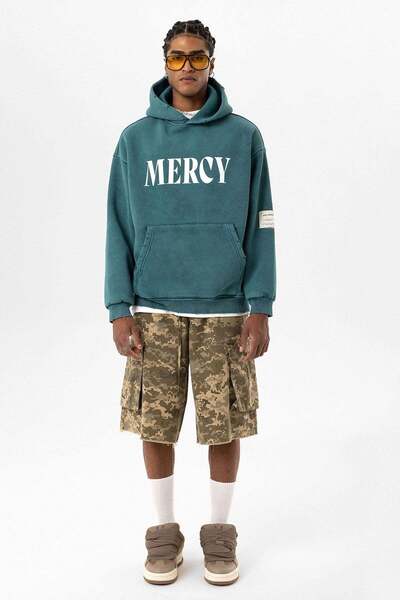 VAMOSCLO Kart Detaylı Yıkamalı Oversize Sweatshirt Petrol