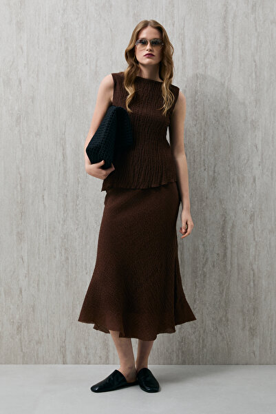 Lufian Ηλιόλουστη Γυναικεία Φούστα Καφέ