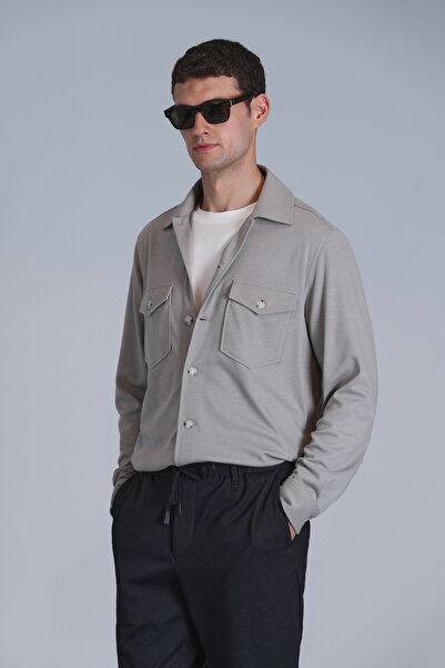 Lufian Ανδρικό μπεζ πουκάμισο Cameron Slim Fit Basic