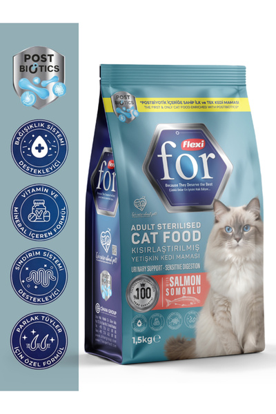 Flexi For Kısırlaştırılmış Somonlu Postbiyotik Kedi Maması - 1,5 Kg