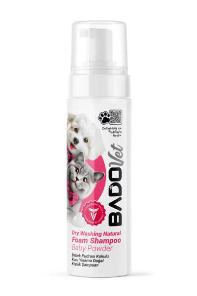 BAD0 Αφρόλουτρο, ξηρό, για σκύλους και γάτες, με άρωμα παιδικής πούδρας, 200 ml