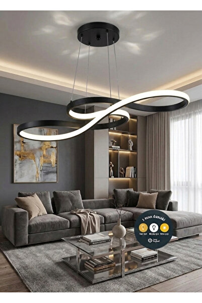 Lzy Avize Store Sanatsal Kıvrımlı Siyah Sarkıt Led Beyaz Power Ledli Salon Mu...