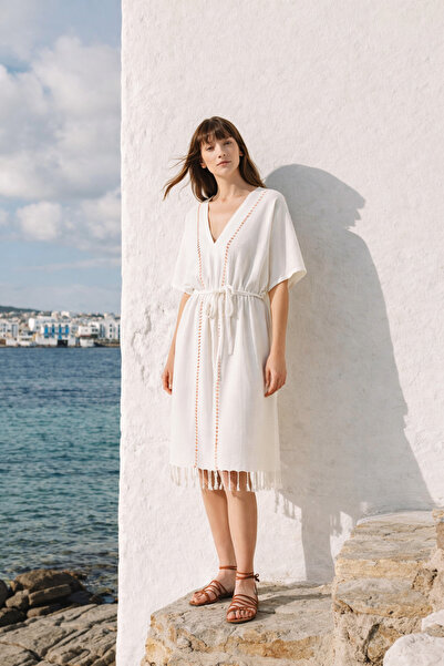 Serene Long Beach Dress - Orange Knit Openwork