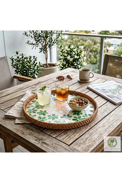 Renesse Home Giza Handmade Rattan Tray 35 cm – Natural Wicker Presentation Tray, Bohemian Decorative Serving Tray