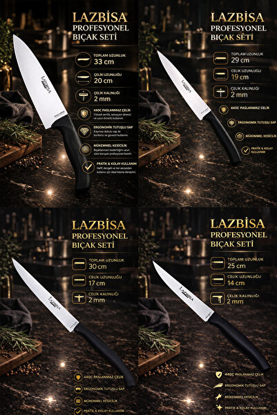 LAZBİSA İncisive Serisi Çantalı 7 Li Mutfak Bıçak Seti Gastronomi Bıçak Seti 7 Li ( Mft-690)