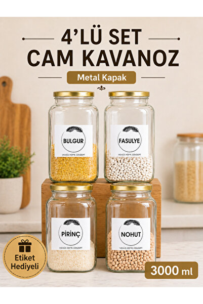 Karçiçeği Home 4'lü Set Mutfak Erzak Saklama Düzenleyici Nohut, Mercimek, Pir...