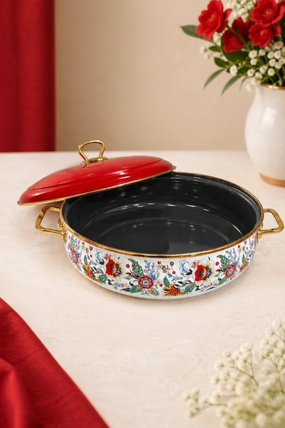 PR HOME Magnolia Deep Domed Enamel Stuffed Eggplant Rice Pot 26 cm