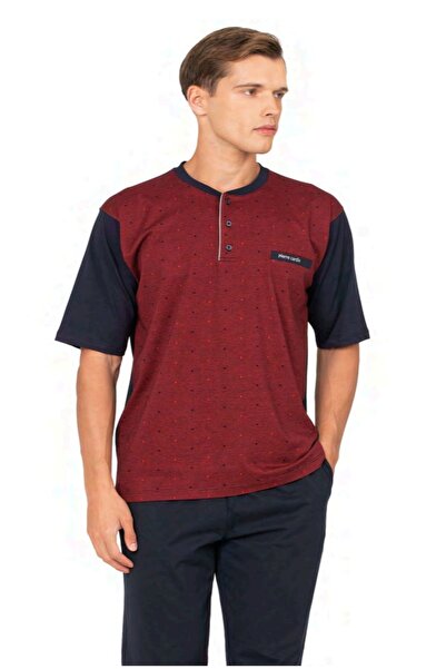 Pierre Cardin 6132 Men's Short Sleeve Buttoned Collar 3-Piece Pajama Set-Burg...
