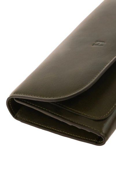 HELMBROOK Women's Genuine Leather Large Wallet with Snap Closure Rfid Protected Charlotte Khaki