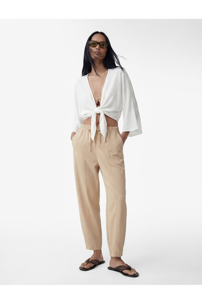 Koton Παντελόνι μπαλόνι από ύφασμα Modal Cupro με κορδόνια στη μέση και τσέπες