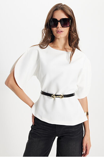 Tudors Γυναικεία λεπτή μπλούζα με λεπτή εφαρμογή, λεπτομέρεια στα μανίκια, λε...