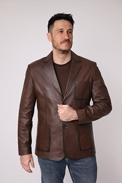 Antilop Deri Antikkahverenginde Blazer Model Kahverengi Hakiki Deri Mont Torb...