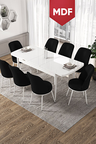 Canisa Concept Via Serisi MDF 80x132 Açılabilir Mutfak Masası Takımı Beyaz Ma...