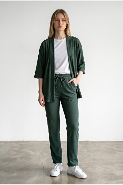 Altamira Γυναικείο Πράσινο Κιμονό Τυλιγμένο Κάτω Σετ