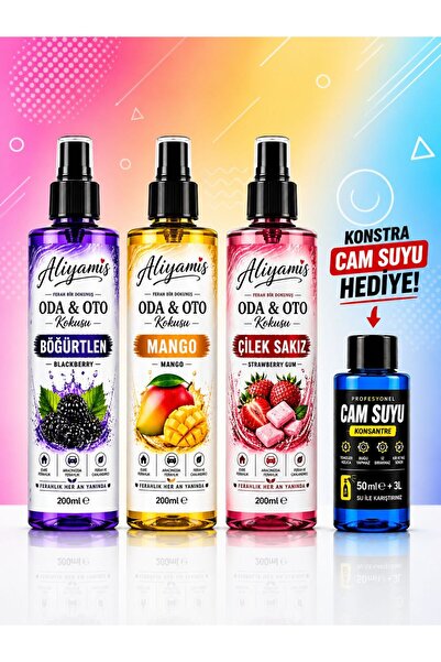 ALİYAMİS Oto Parfüm Böğürtlen-mango-çilek Sakız 3 Lü Set Sprey Otomobil Ve Or...