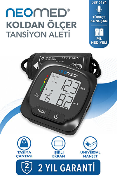 neomed DBP-6194 Türkçe Konuşan Üst Koldan Işıklı Ekranlı Dijital Tam Otomatik Tansiyon Aleti