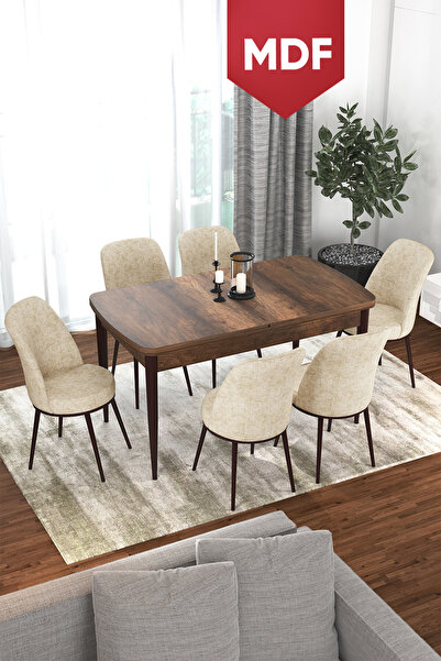 Canisa Concept Via Serisi MDF 80x132 Açılabilir Mutfak Masası Takımı Barok De...