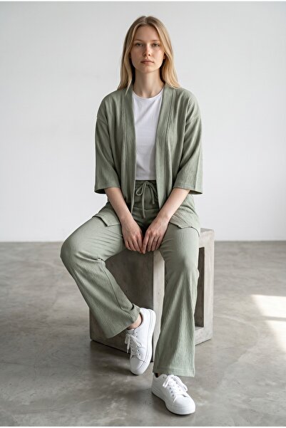 Altamira Γυναικείο Σετ Πράσινο Κιμονό Περιτυλιγμένο Κάτω Τοπ