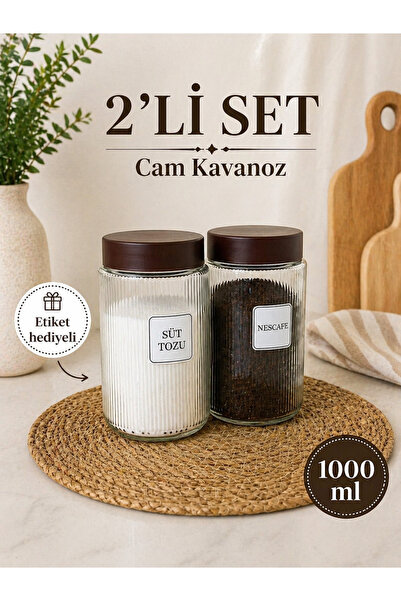 Karçiçeği Home 2’li Vakumlu Bambu Kapaklı Cam Süt Tozu Nescafe Kavanozu Etike...