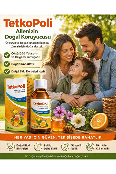TETKOOP TETKOPOLİ ŞURUP 100 ML (DOĞAL) HATMİ ÇİÇEĞİ, KEKİK,SİNİROTU,ÇUHA ÇİÇEĞİ