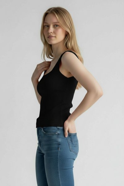 Geco Women's Blouse Square Neck Wide Strap Black Athlete Summer Lycra Bodysuit