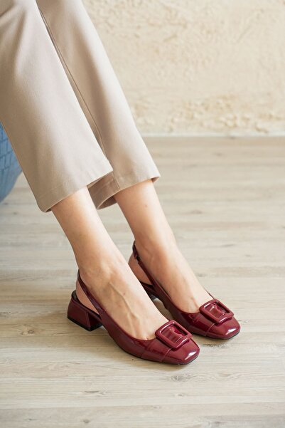 MODAADAM Γυναικεία παπούτσια Monet με χαμηλό τακούνι - Βουργουνδίας-Λουστρίνι