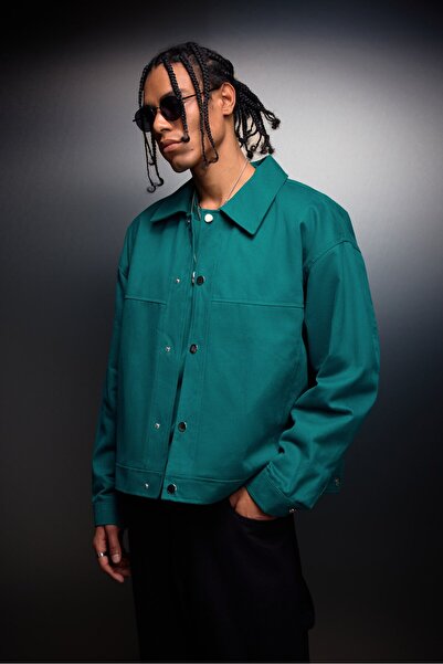 Slatra Ανδρικό πράσινο μπουφάν Gabardine με φαρδιά γραμμή