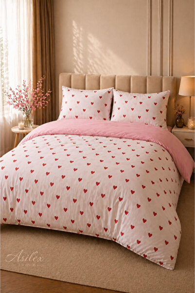 Asilex Home Collection Σετ Παπλωματοθήκη με Σχέδιο Καρδιάς, Διπλό Ελαστικό Σε...