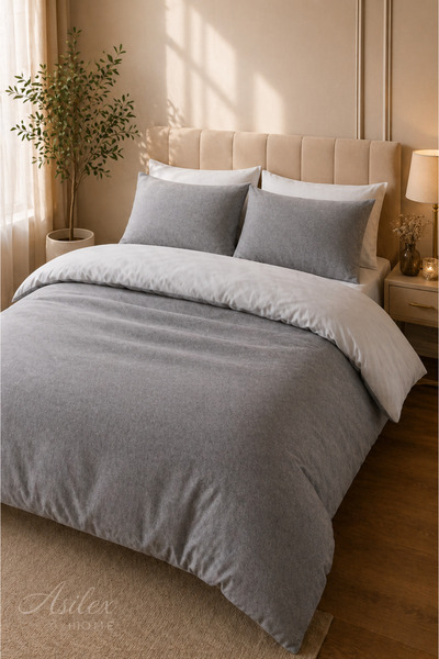 Asilex Home Collection Σετ Παπλωματοθήκης Διπλού Μεγέθους Γκρι Ανθρακί με Ελα...