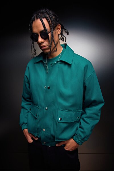 Slatra Men's Green Oversize Pocket Gabardine Jacket