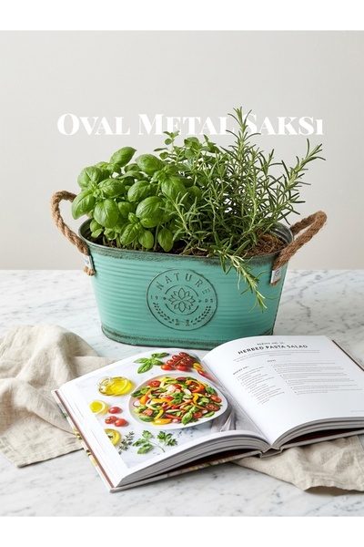 Via Gardenia Metal Saksı Oval Jüt Saplar 14*24cm