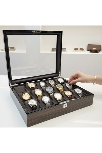 STAND MARKET Custom-made watch box, wood grain design, set of 15.