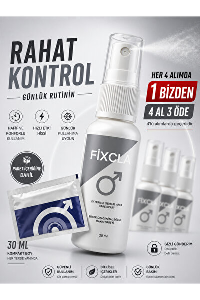 FixCla Uzun Deneyim Long Time Erkek Sprey 30 ml – Cilt Dostu, Nötr Koku, Jel/...