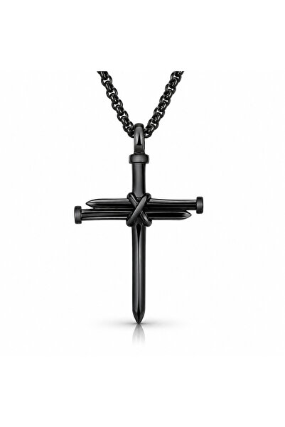 OutfitModa Colier Bărbați Cruce Neagră Inox – Cadou Modern Pentru El