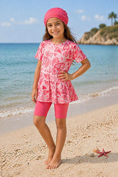 Modomood Κοριτσίστικο μπλουζάκι, σκουφάκι κολύμβησης, καλσόν 3 τεμαχίων μαρμά...