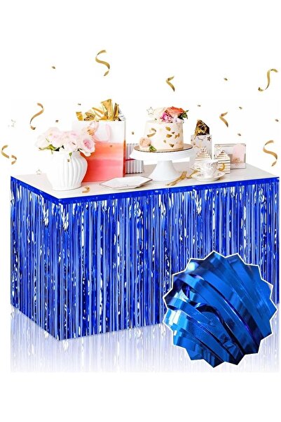 Skygo Self-Adhesive Blue Metallized Tassel Table Skirt – 75 X 275 cm Party De...
