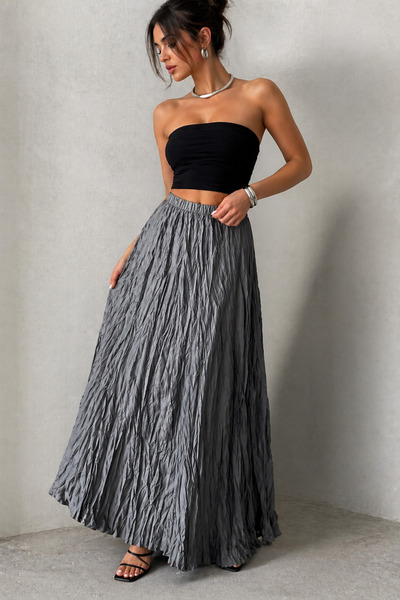 İLKCET MODA Kraşlı Gray Maxi Size Women's Skirt