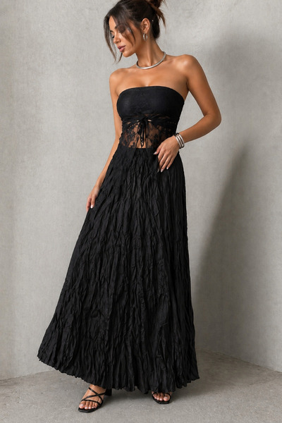 İLKCET MODA Black Maxi Length Women's Skirt with Krash